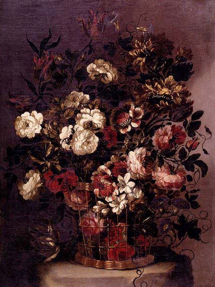 Still-Life of Flowers in a Woven Basket